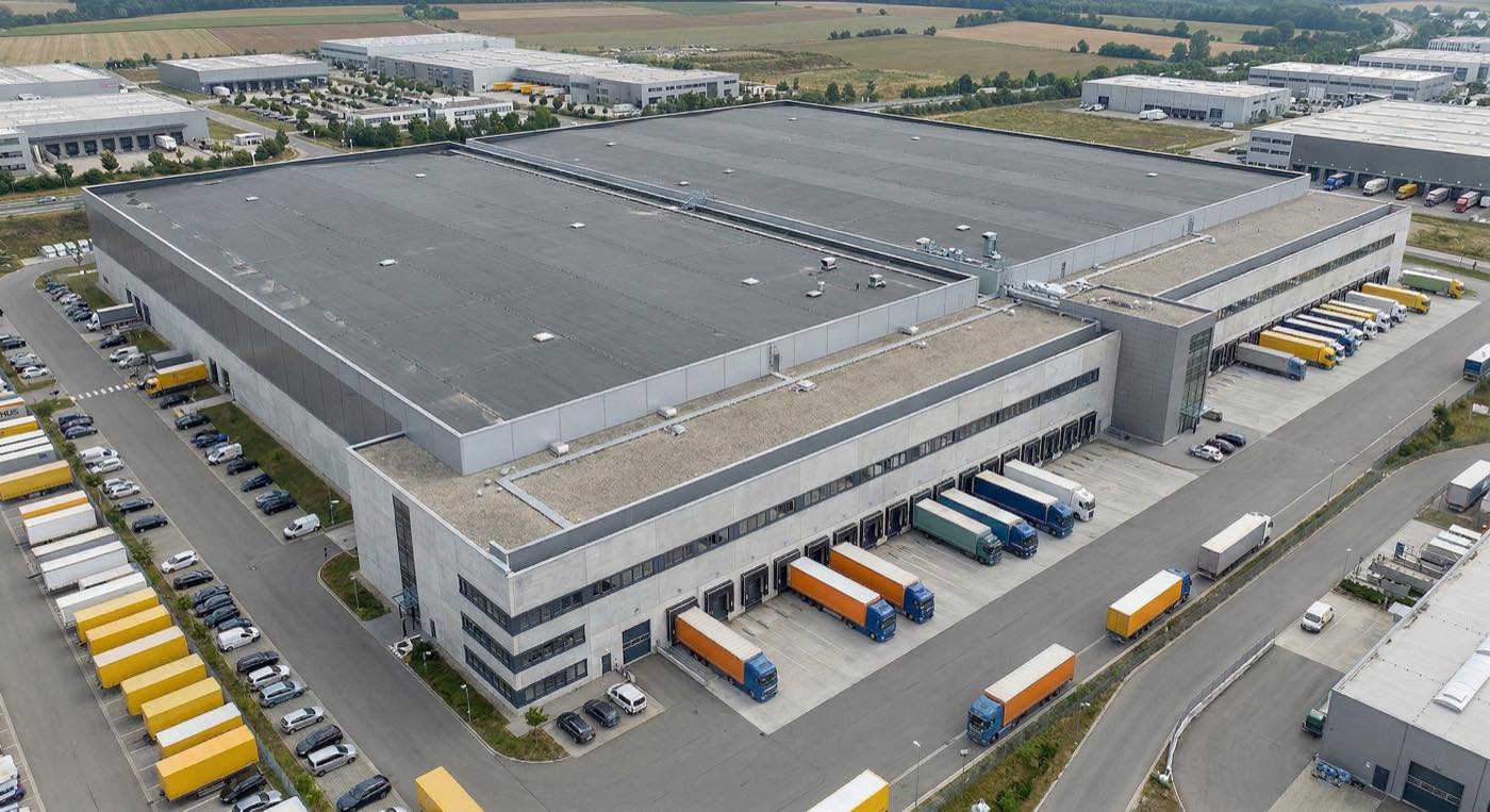 Großes Flachdach eines modernen Gewerbegebäudes im DACH-Raum als Beispiel für wirtschaftlich relevante Dachfläche